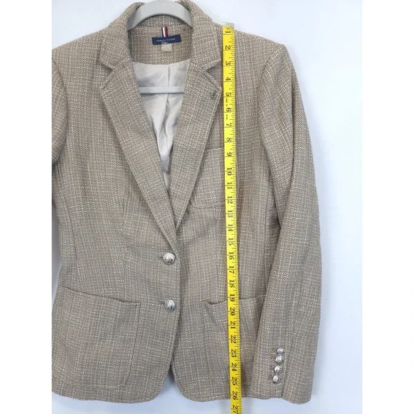 Tommy Hilfiger Blazer Womens 10 Beige Textured Metallic Two Button Lined Jacket - Picture 4 of 14